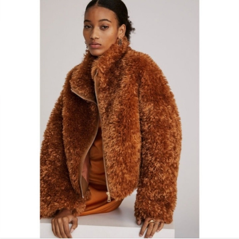 Anthropologie Maeve Teddy Zip-up Jacket - tan - Picture 2 of 15